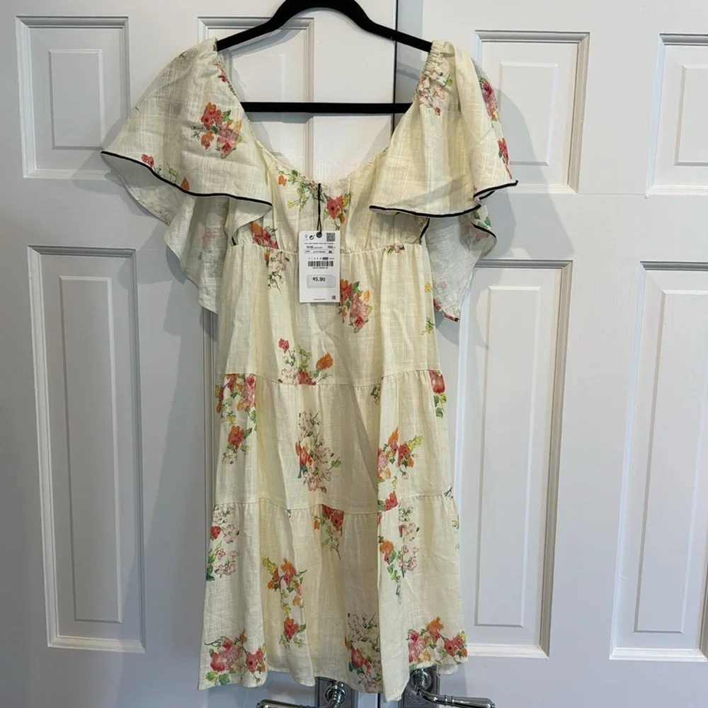 ZARA GIRL NWT PIPED WATERCOLOR DRESS